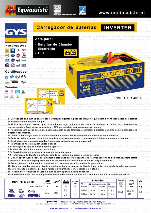 GYS Carregador de Baterias 12 e 24 Volts Inverter
